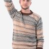 INTI0219 Intialpaca Men's Crewneck Fair Isle Alpaca Sweater in Beige Tones