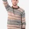 INTI0219 Intialpaca Men's Crewneck Fair Isle Alpaca Sweater in Beige Tones