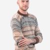 INTI0219 Intialpaca Men's Crewneck Fair Isle Alpaca Sweater in Beige Tones