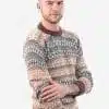 INTI0219 Intialpaca Men's Crewneck Fair Isle Alpaca Sweater in Beige Tones
