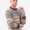 INTI0219 Intialpaca Men's Crewneck Fair Isle Alpaca Sweater in Beige Tones