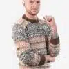 INTI0219 Intialpaca Men's Crewneck Fair Isle Alpaca Sweater in Beige Tones