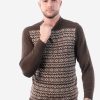 INTI0220 Intialpaca Andean Brown Alpaca Sweater with Long Sleeves for Men Pioneer