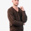 INTI ALPACA Mens Irish Fisherman Aran Sweater in Brown Alpaca Wool