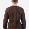 INTI ALPACA Mens Irish Fisherman Aran Sweater in Brown Alpaca Wool