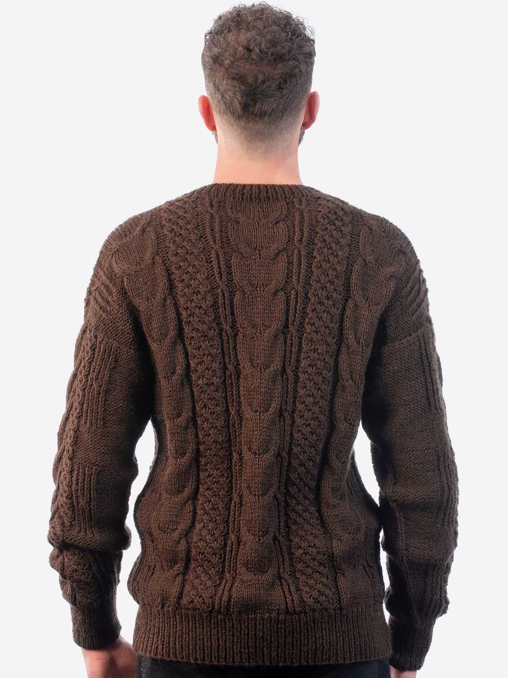 INTI ALPACA Men's Irish Fisherman Aran Sweater in Brown Alpaca Wool ...