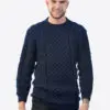 Intialpaca Men’s Crewneck Blue Hand Woven Irish Aran Alpaca Sweater “Apollo ”