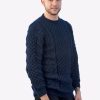 Intialpaca Men’s Crewneck Blue Hand Woven Irish Aran Alpaca Sweater “Apollo ”