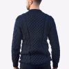 Intialpaca Men’s Crewneck Blue Hand Woven Irish Aran Alpaca Sweater “Apollo ”