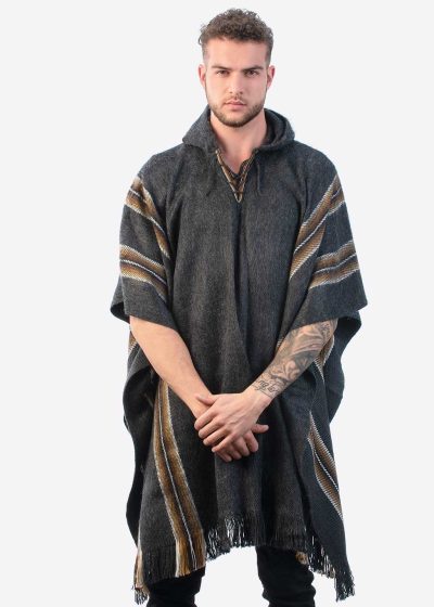 INTI ALPACA Men's Hooded Poncho - Winter Cape in Alpaca Wool - Artisan Crafted in Peru