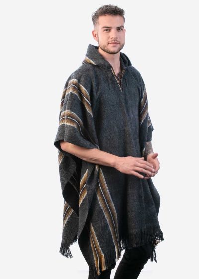 INTI ALPACA Men's Hooded Poncho - Winter Cape in Alpaca Wool - Artisan Crafted in Peru