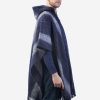 INTI0230 Intialpaca Hodded Blue Soft Alpaca Poncho for Men with Striped Design Chikan