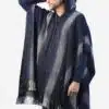 INTI0230 Intialpaca Hodded Blue Soft Alpaca Poncho for Men with Striped Design Chikan