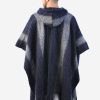 INTI0230 Intialpaca Hodded Blue Soft Alpaca Poncho for Men with Striped Design Chikan