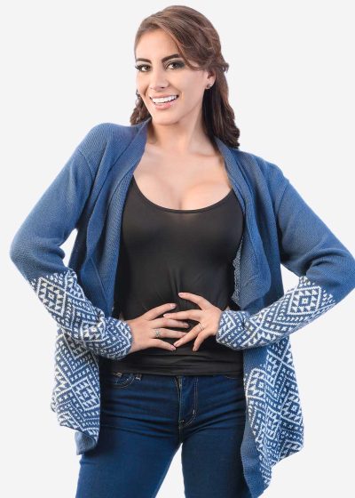 INTI0232 INTI ALPACA Open Front Cardigan in Soft Blue Alpaca Wool - Casual Sweater for Women