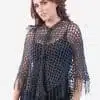 INTI0241 INTI ALPACA Dark Gray Hand Crocheted Alpaca Fringed Poncho for Women Openwork Cape
