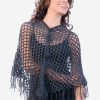 INTI0241 INTI ALPACA Dark Gray Hand Crocheted Alpaca Fringed Poncho for Women Openwork Cape