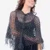 INTI0241 INTI ALPACA Dark Gray Hand Crocheted Alpaca Fringed Poncho for Women Openwork Cape