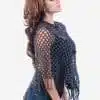 INTI0241 INTI ALPACA Dark Gray Hand Crocheted Alpaca Fringed Poncho for Women Openwork Cape