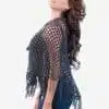INTI0241 INTI ALPACA Dark Gray Hand Crocheted Alpaca Fringed Poncho for Women Openwork Cape