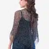 INTI0241 INTI ALPACA Dark Gray Hand Crocheted Alpaca Fringed Poncho for Women Openwork Cape