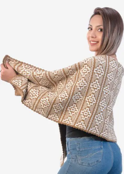 INTI0243 PERUVIAN ALPACA SHAWL WITH ANDEAN PATTERN