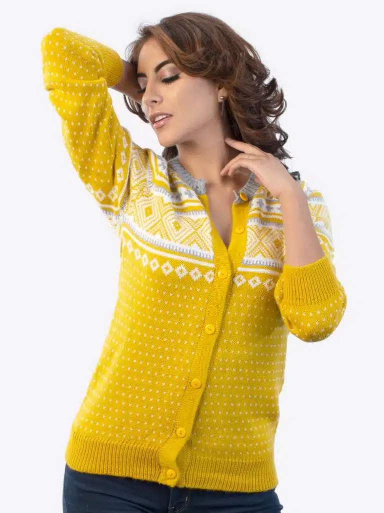 INTI250 Intialpaca Alpaca Cardigan for Women in Color Yellow