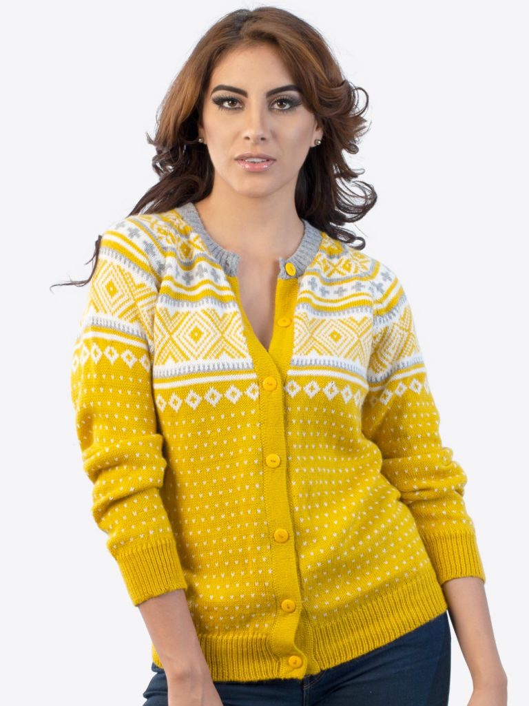 Women's Alpaca Cardigan in Yellow Wool Peruvian Cardigan