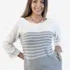 INTI0256 Intialpaca Women's Striped Handwoven White and Gray Alpaca Sweater