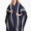 INTI0281 INTI ALPACA Hooded Blue Alpaca Cape Poncho for Women with Striped Design Dallas