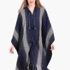 INTI0281 INTI ALPACA Hooded Blue Alpaca Cape Poncho for Women with Striped Design Dallas