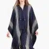 INTI0281 INTI ALPACA Hooded Blue Alpaca Cape Poncho for Women with Striped Design Dallas
