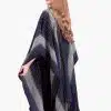 INTI0281 INTI ALPACA Hooded Blue Alpaca Cape Poncho for Women with Striped Design Dallas
