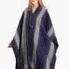 INTI0281 INTI ALPACA Hooded Blue Alpaca Cape Poncho for Women with Striped Design Dallas