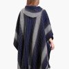 INTI0281 INTI ALPACA Hooded Blue Alpaca Cape Poncho for Women with Striped Design Dallas