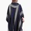 INTI0281 INTI ALPACA Hooded Blue Alpaca Cape Poncho for Women with Striped Design Dallas