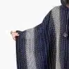 INTI0281 INTI ALPACA Hooded Blue Alpaca Cape Poncho for Women with Striped Design Dallas