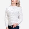 INTI0299 INTI ALPACA Women's Crewneck White Hand Knitted Irish Aran Alpaca Sweater “Danu” - Fisherman Jumper