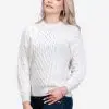 INTI0299 INTI ALPACA Women's Crewneck White Hand Knitted Irish Aran Alpaca Sweater “Danu” - Fisherman Jumper