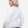 INTI0299 INTI ALPACA Women's Crewneck White Hand Knitted Irish Aran Alpaca Sweater “Danu” - Fisherman Jumper