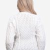 INTI0299 INTI ALPACA Women's Crewneck White Hand Knitted Irish Aran Alpaca Sweater “Danu” - Fisherman Jumper