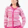 INTI0300 INTI ALPACA Women's Pink Cardigan Knitted in Soft Alpaca Wool with White Pattern - Fashion Winter Sweater - Fair Isle Jumper crafted - Made in Peru