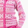 INTI0300 INTI ALPACA Women's Pink Cardigan Knitted in Soft Alpaca Wool with White Pattern - Fashion Winter Sweater - Fair Isle Jumper crafted - Made in Peru