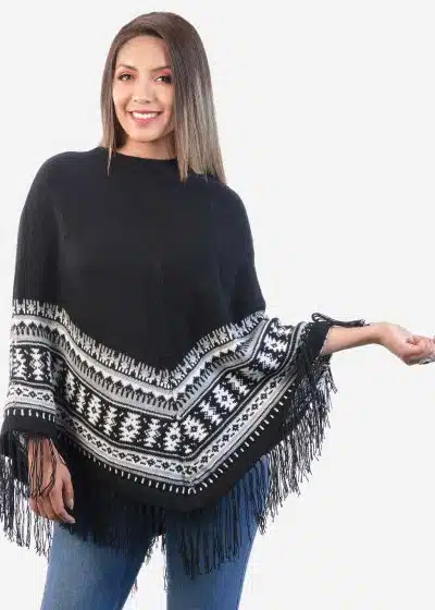 INTI0302 INTI ALPACA Black Women Alpaca Poncho for Winter and Christmas Season