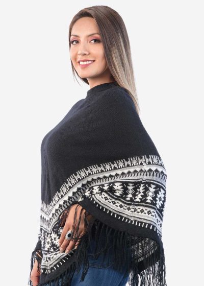 INTI0302 INTI ALPACA Black Women Alpaca Poncho for Winter and Christmas Season