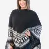 INTI0302 INTI ALPACA Black Women Alpaca Poncho for Winter and Christmas Season