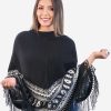 INTI0302 INTI ALPACA Black Women Alpaca Poncho for Winter and Christmas Season