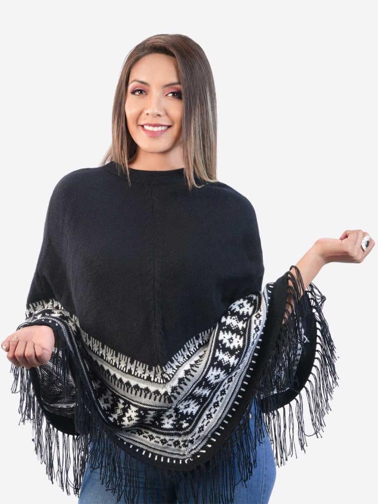 Black Poncho For Women Knitted In Soft Alpaca Wool For Cold Season