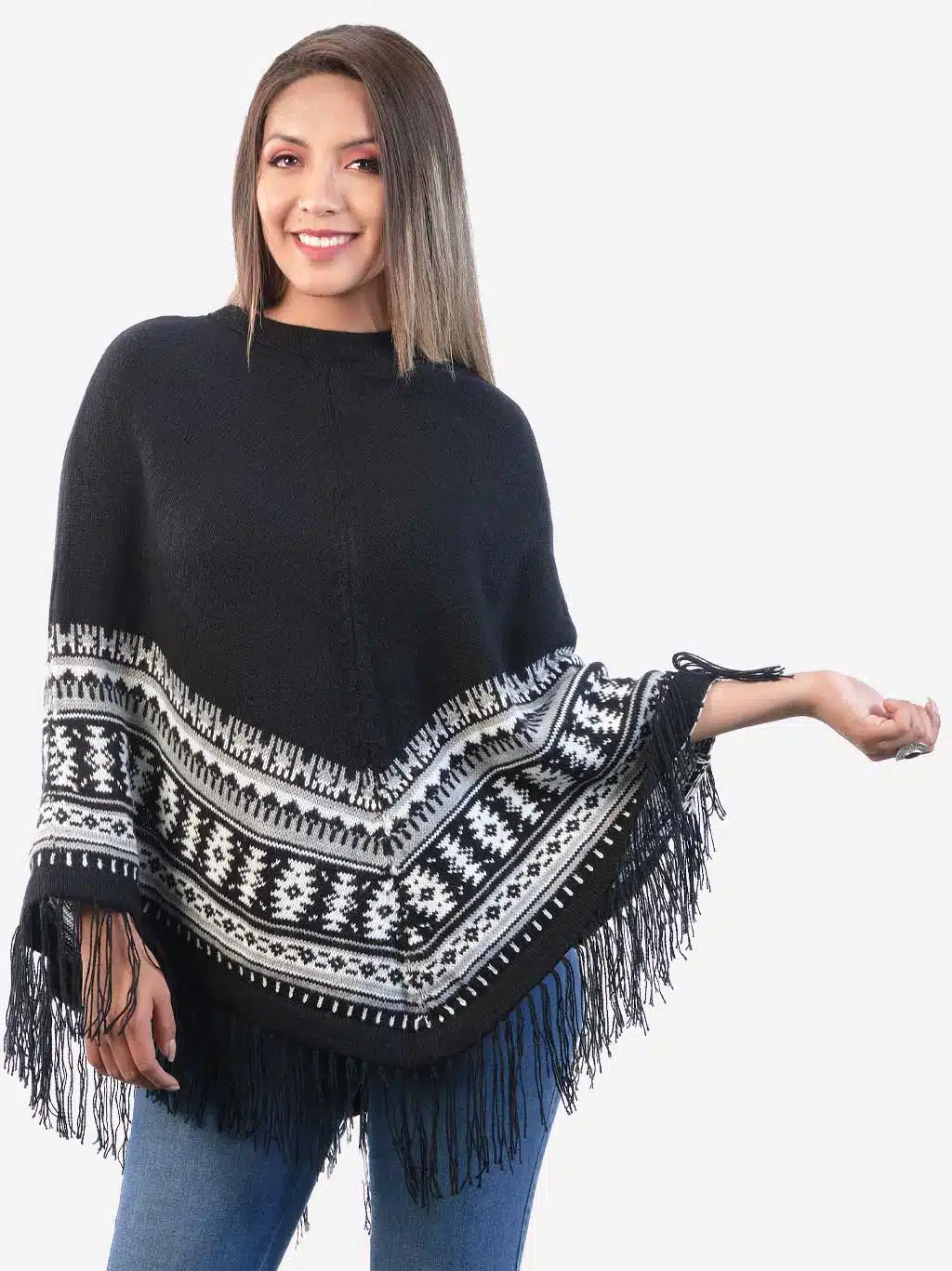 INTI0302 INTI ALPACA Black Women Alpaca Poncho for Winter and Christmas Season