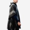 INTI0303 Intialpaca Hodded Black Soft Alpaca Poncho for Men with Striped Design Ayar